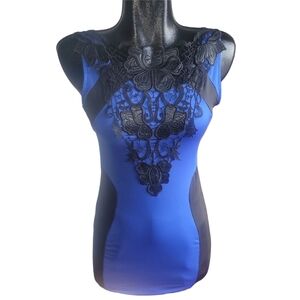 Blue and Black Sleeveless Dress with Lace Detailing S
